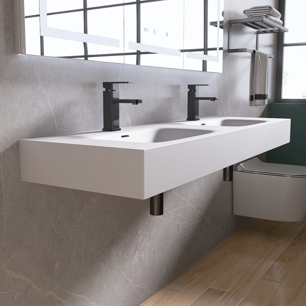 59'' Wall Mounted Bathroom Sink Solid Surface Bathroom Vessel Sink