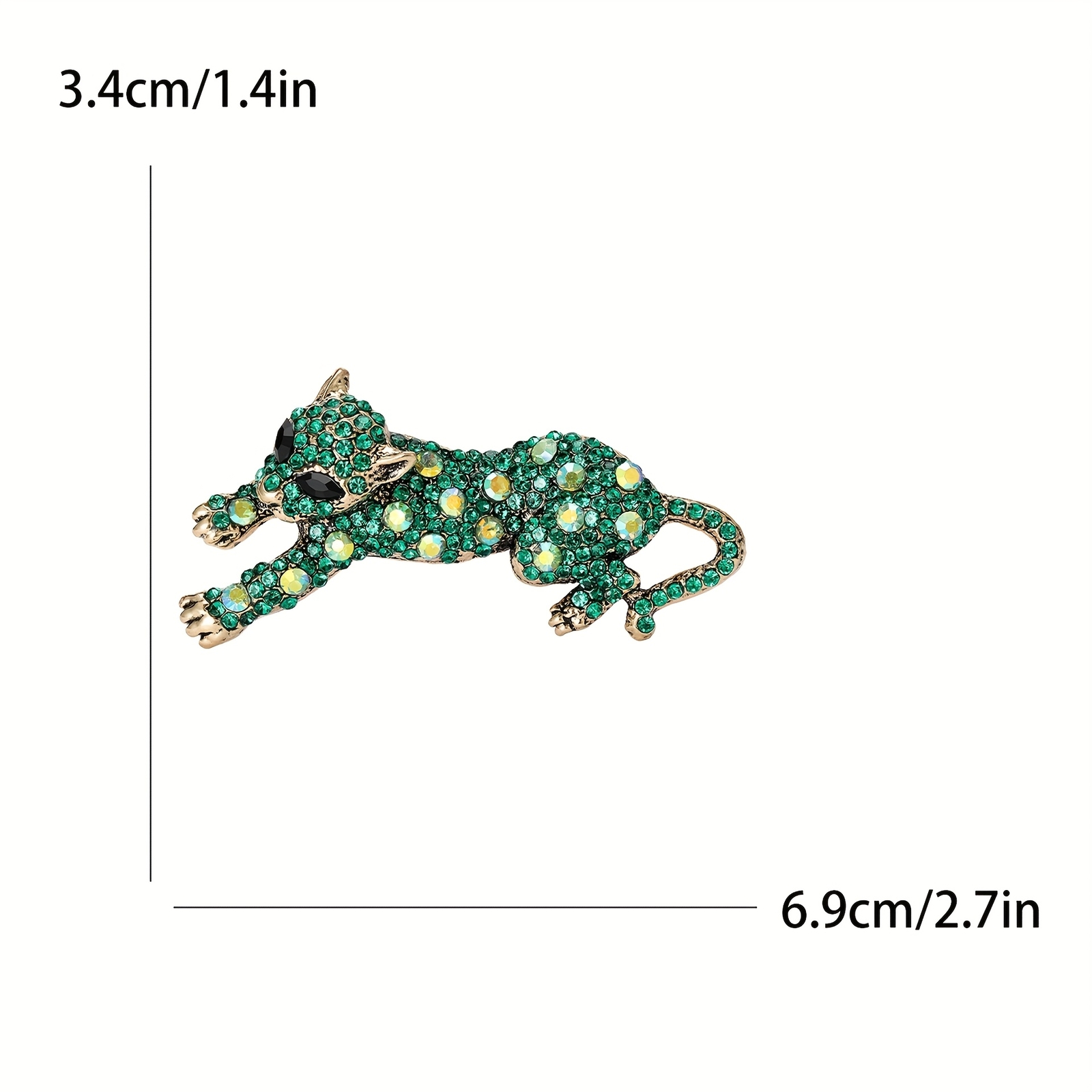 Vintage Leopard Brooch Pin - Animal Green & Golden Pins Jewelry