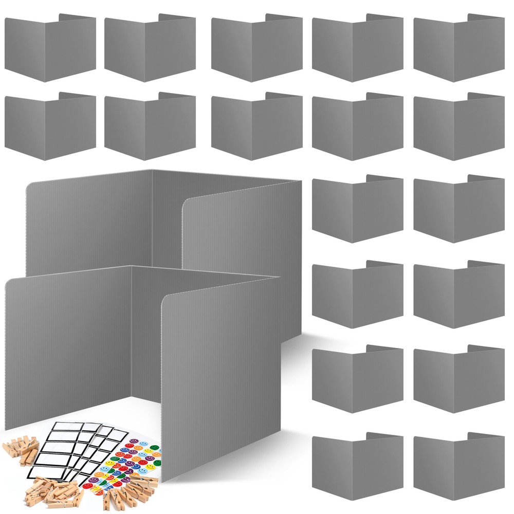 20-Pack Grey Desk Dividers for Students Classroom Plastic Privacy Shield Divider