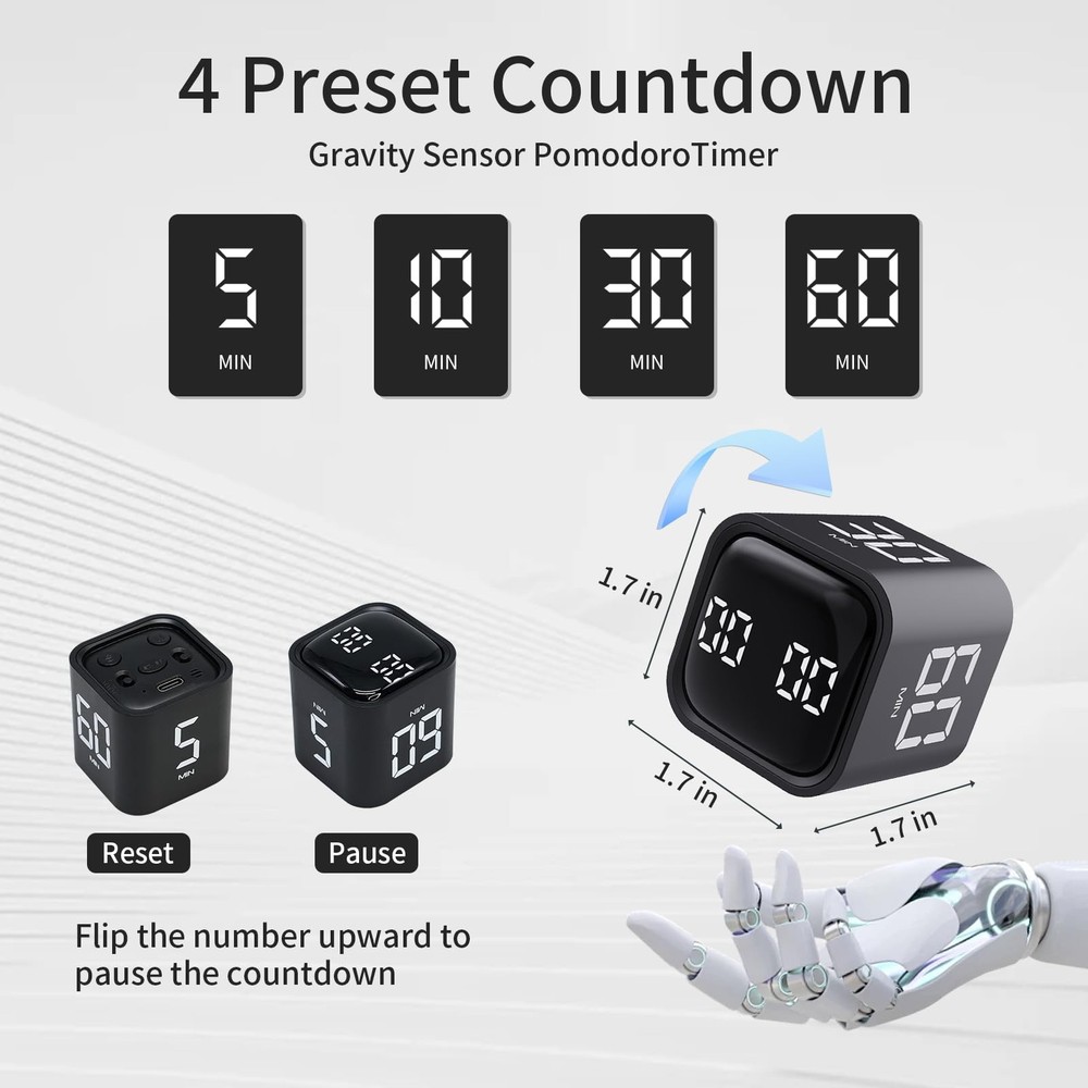 Productivity Timer Flip Gravity Sensor Cube Timer Countdown & Countup,Mute & ...