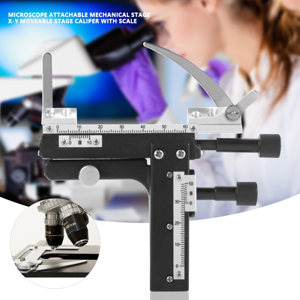 Microscope Attachable Mechanical Stage X-Y Moveable Stage Caliper With Scale❀