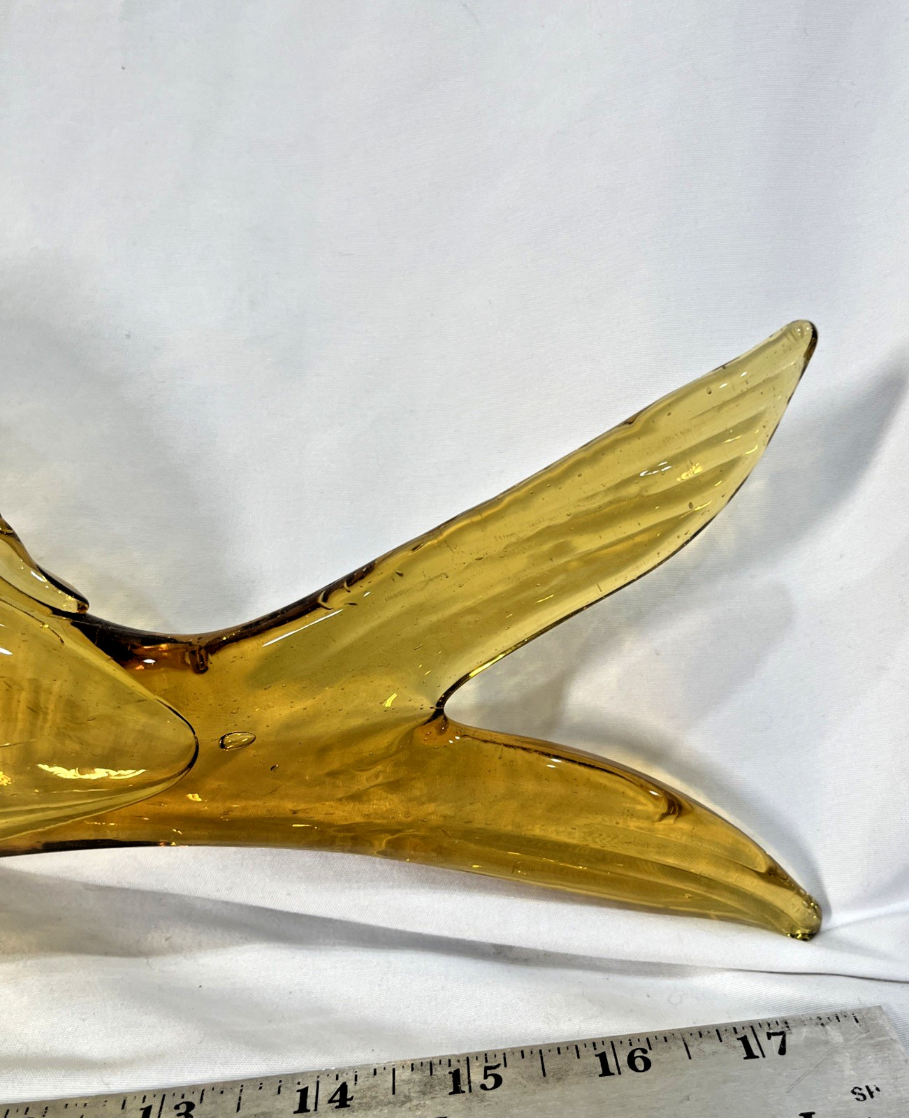 Vintage Amber Green Murano Crackle Glass Fish Decanter