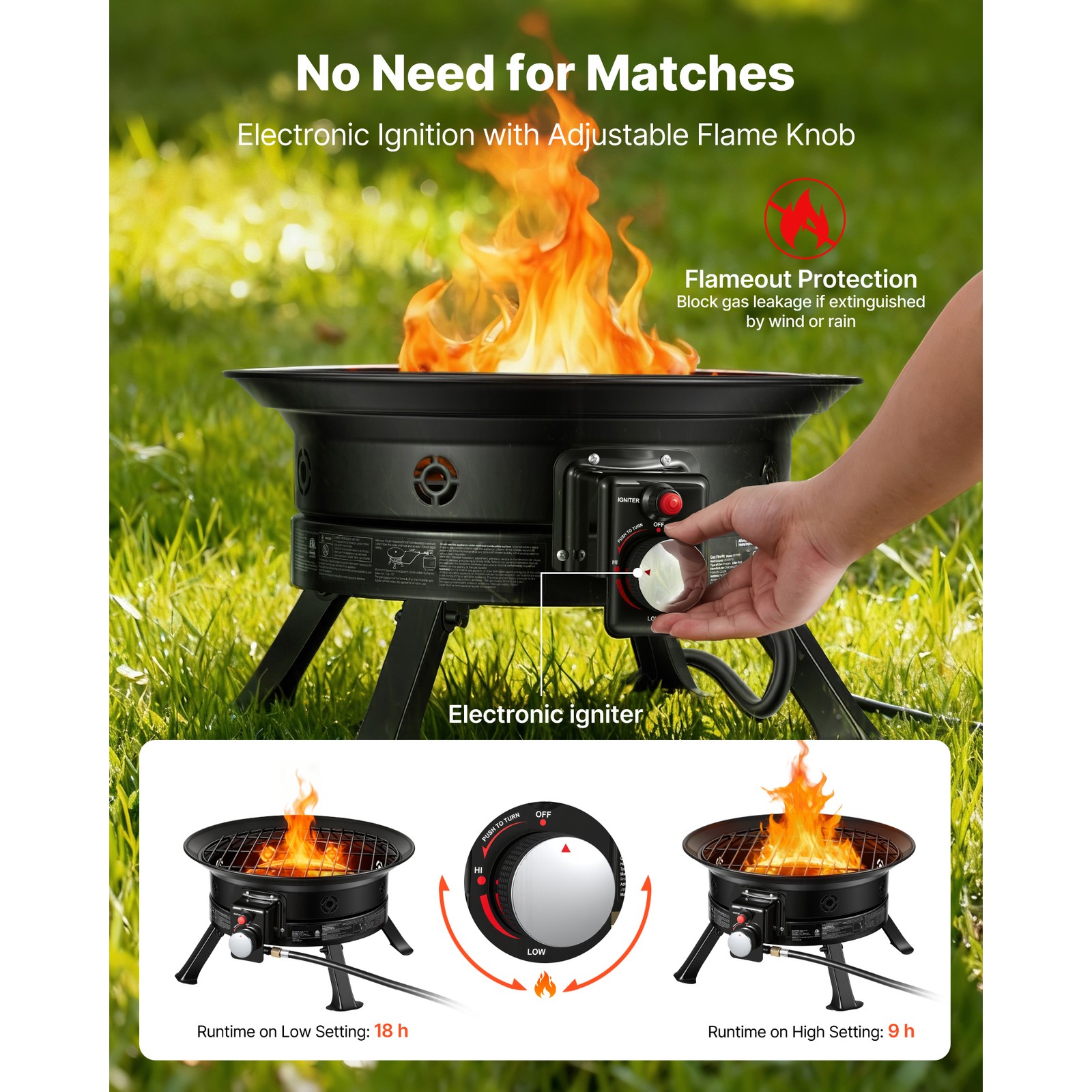 Uimoso 19-Inch Portable Propane Fire Pit, 53000BTU Gas Fire Bowl for Outdoor Use