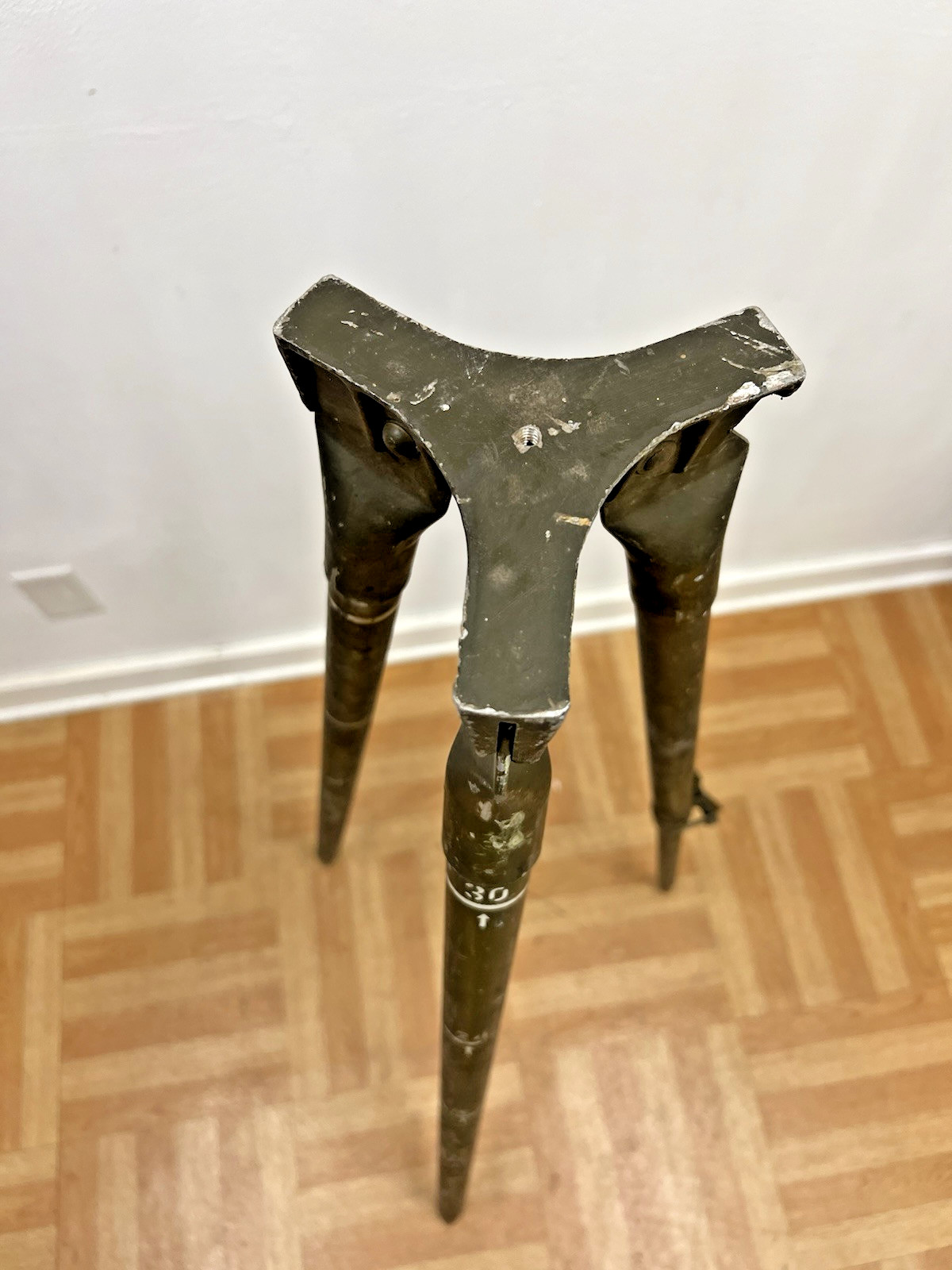 Vintage ALUMINUM TRIPOD metal military transit light stand survey industrial 4'