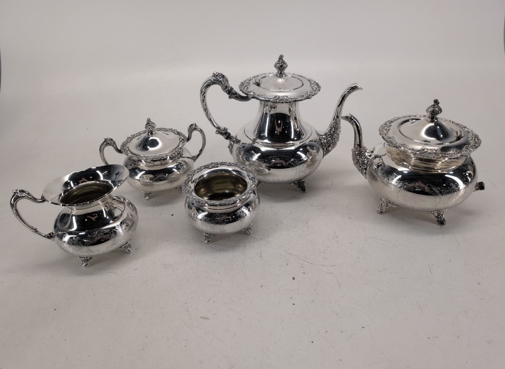 Ascot Sheffield Design Community Silverplate Tea Set 4 Pc + Coffee Pot