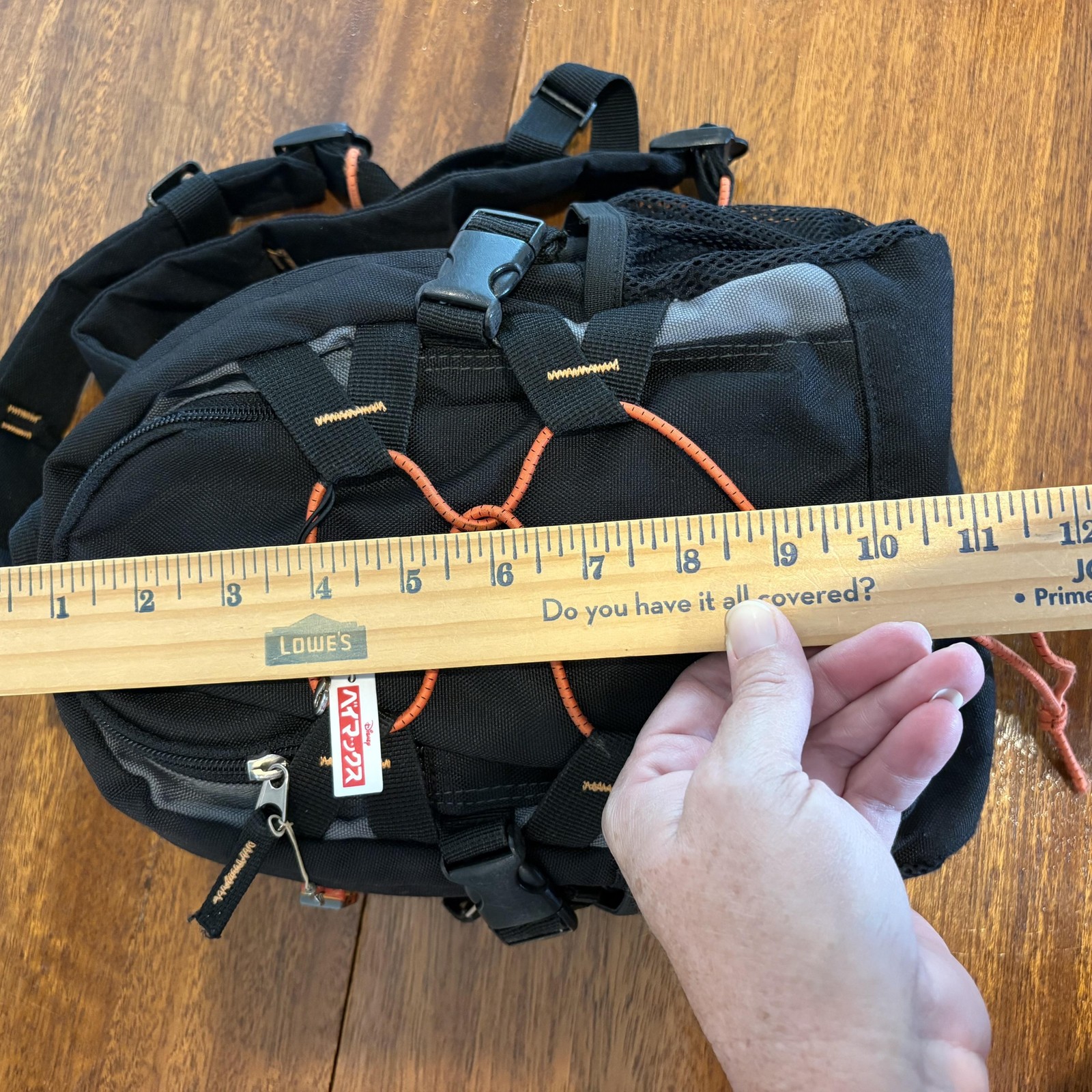 Mini Backpack Black Orange Bungee Mesh Pockets Disney McQueen Baymax Charms