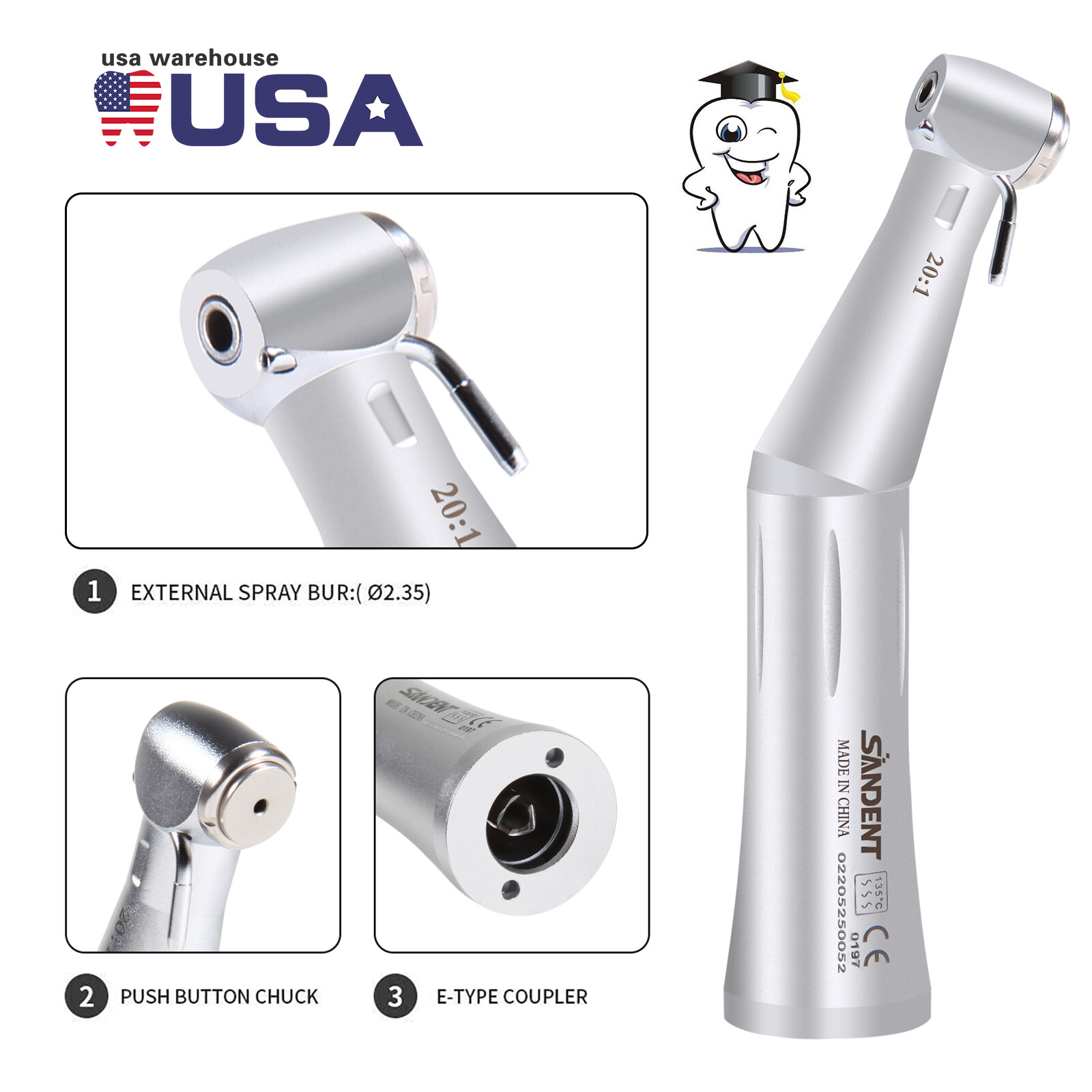 NSK Style SG20 Dental Implant 20:1 Contra Angle Push Button Surgical Handpiece S