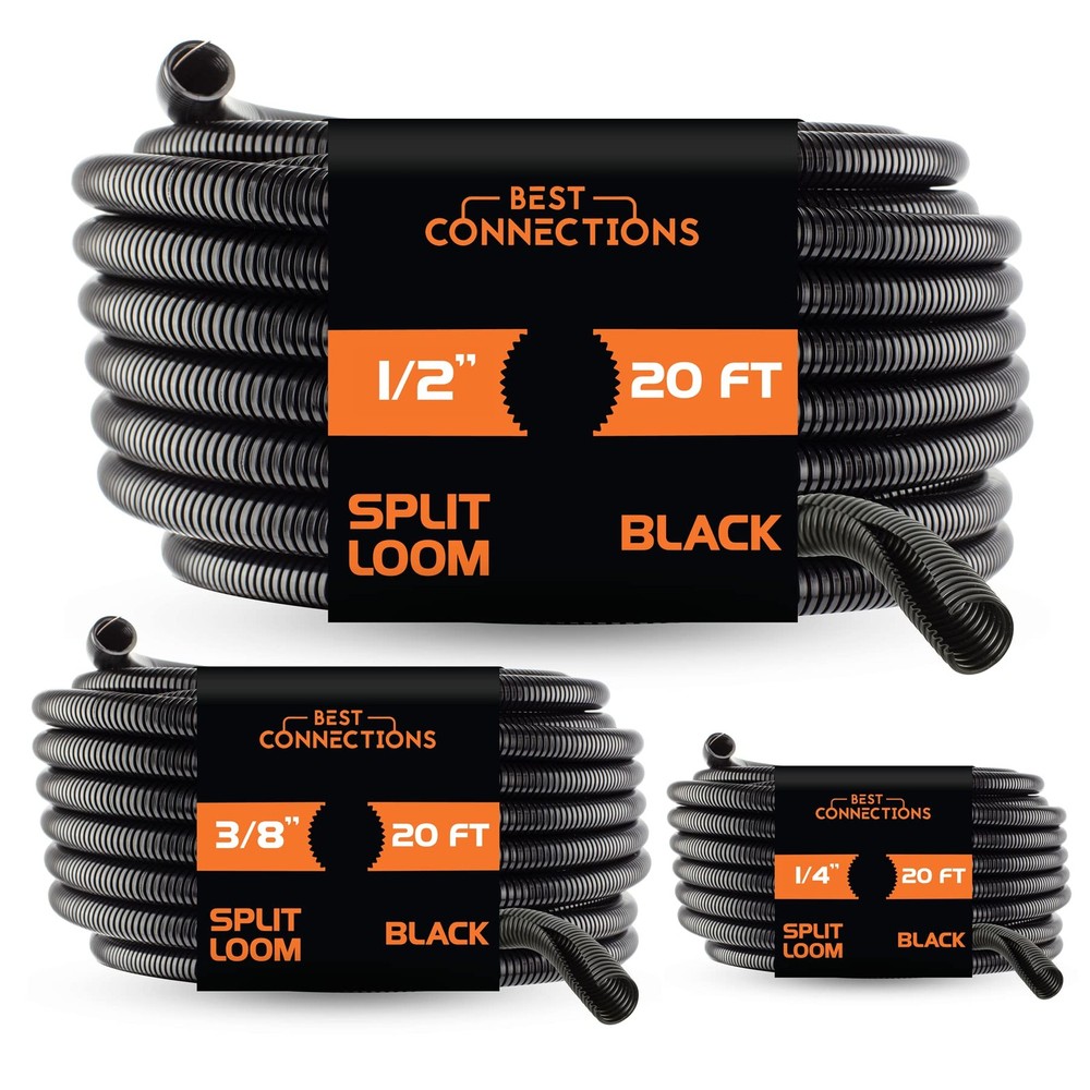 3-Pack (1/4", 3/8", 1/2" x 20 ft Each) Assorted Split Wire Loom Flex-Guard Co...