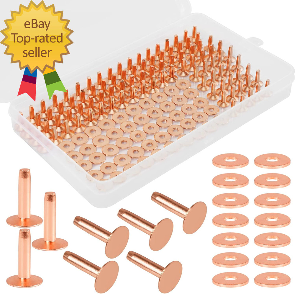 154Pcs Copper Rivets for Leather #12 Smooth Leather Rivets without Pattern Pure