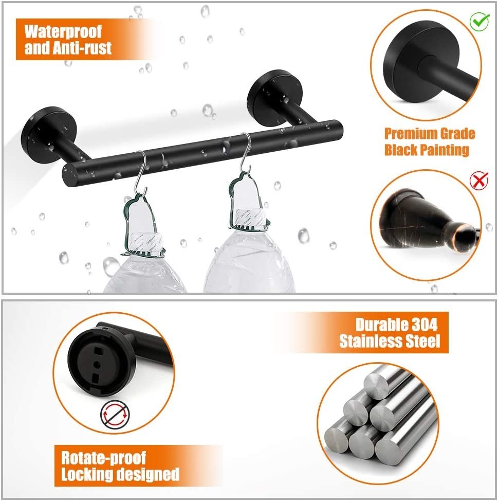 Bathroom Hardware Accessories Set Towel Bar Set Black 6pcs