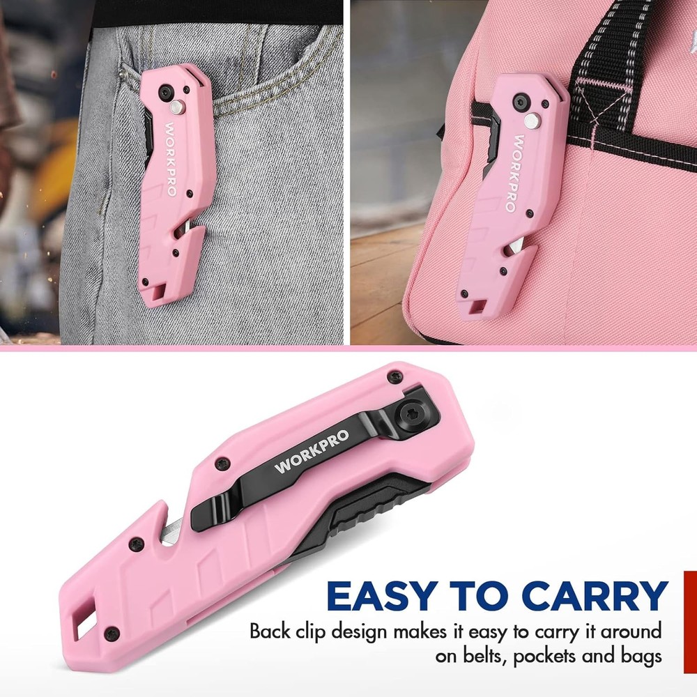 WORKPRO Folding Utility Knife Quick Change Box Cutter 10 Extra Blade Razor Knife