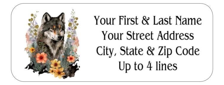 150 Primitive Wolf with Flowers Mailing Return Address Labels Personalized