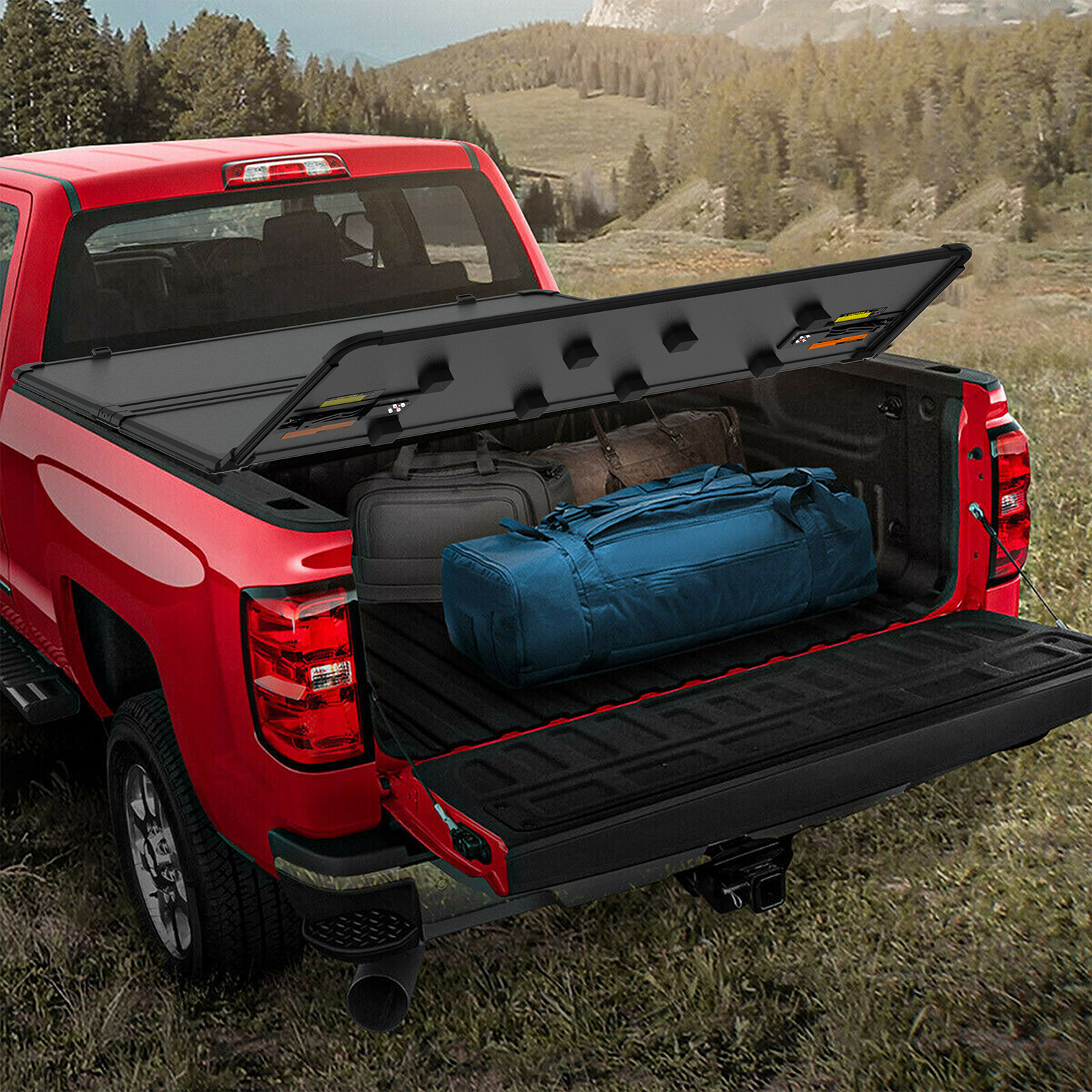 5FT Hard Fold 3-Fold Truck Bed Tonneau Cover For 2016-2024 Toyota Tacoma W/ Lamp