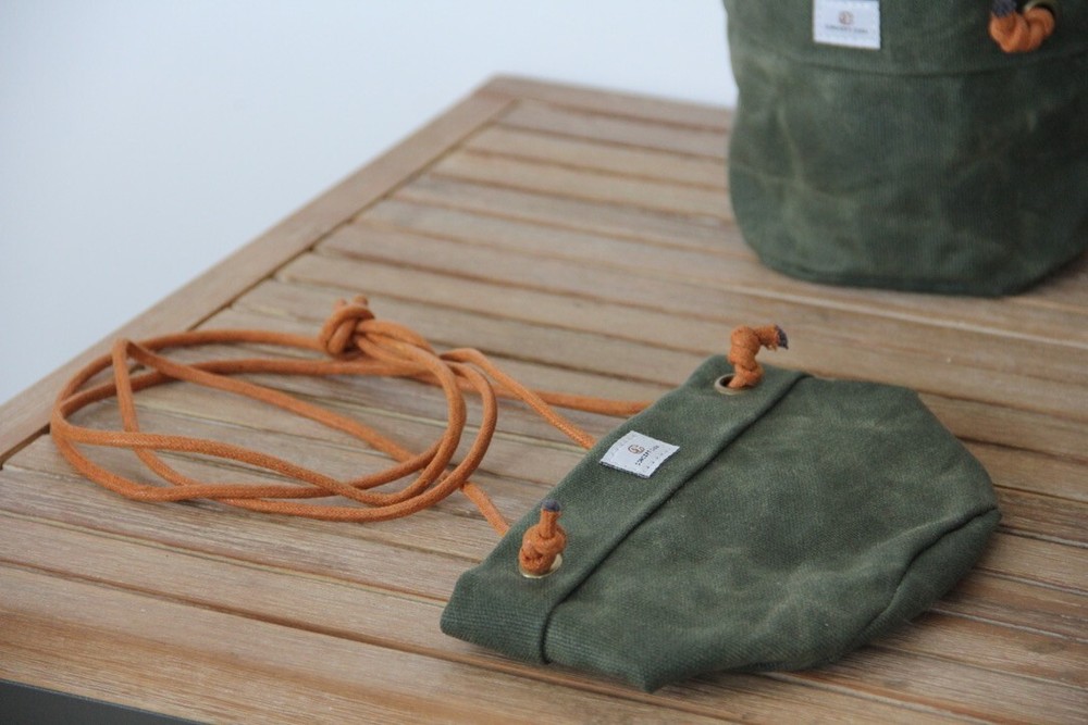 Waxed Canvas Handmade Hanging Planter 6" Forest Green