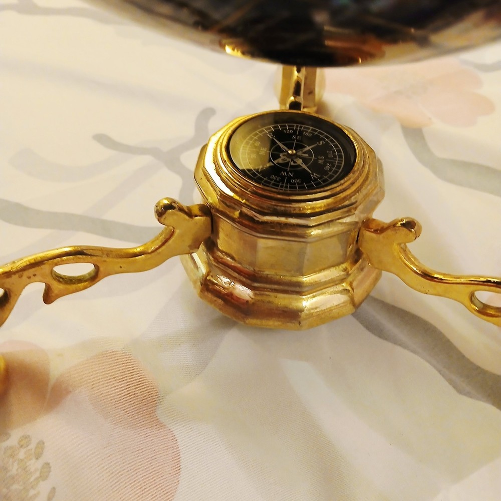 Blue Lapis Gemstone World Globe with Brass Stand and Compass