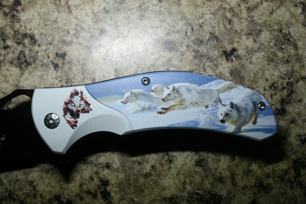 8 1/4" WILDLIFE WHITE WOLF PACK E-Z OPEN TACTICAL Spring Assisted Pocket Knife