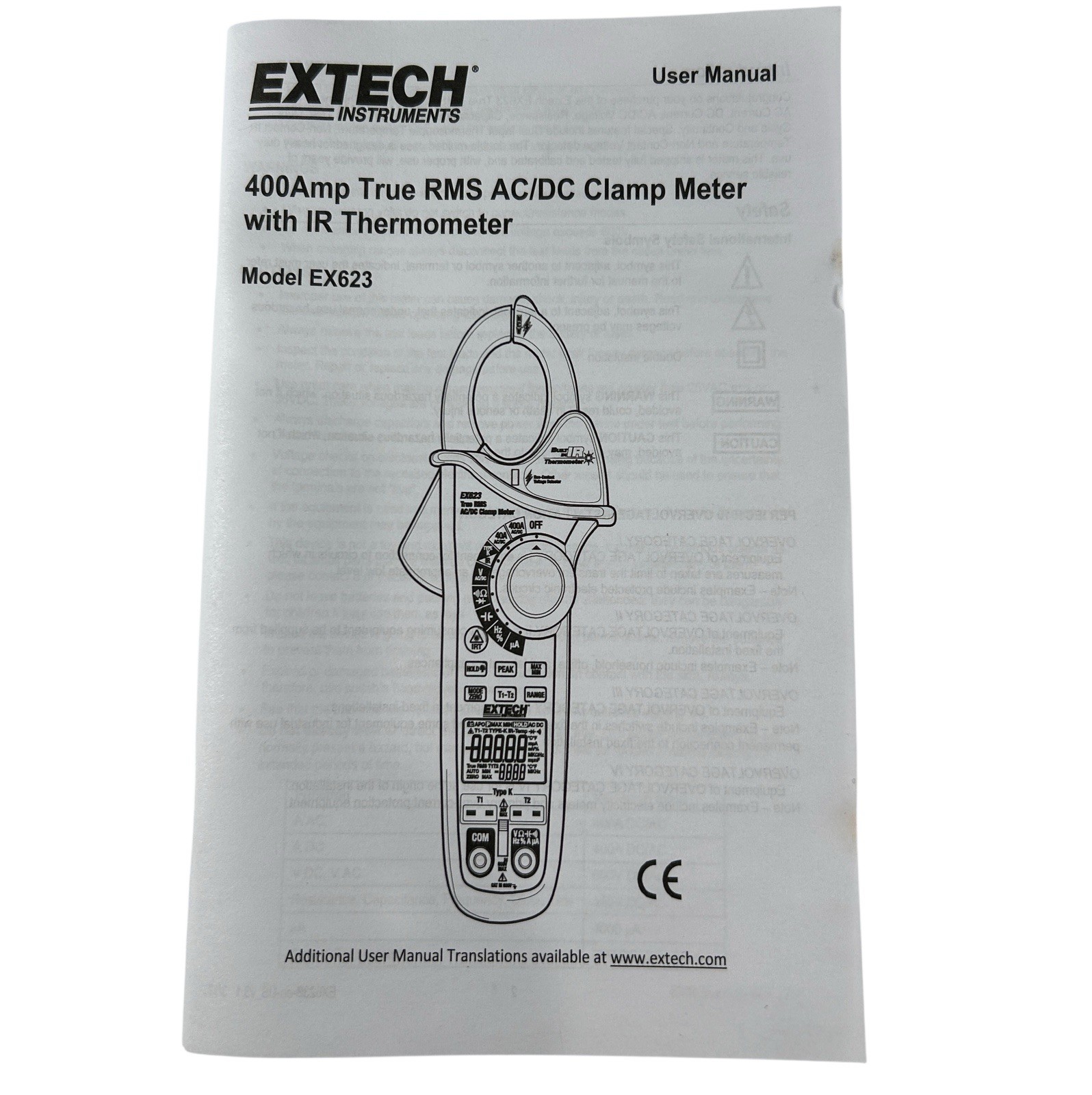 Extech EX623 CAT III 600V 400A Max TRMS Clamp-Jaw Digital Clamp Meter