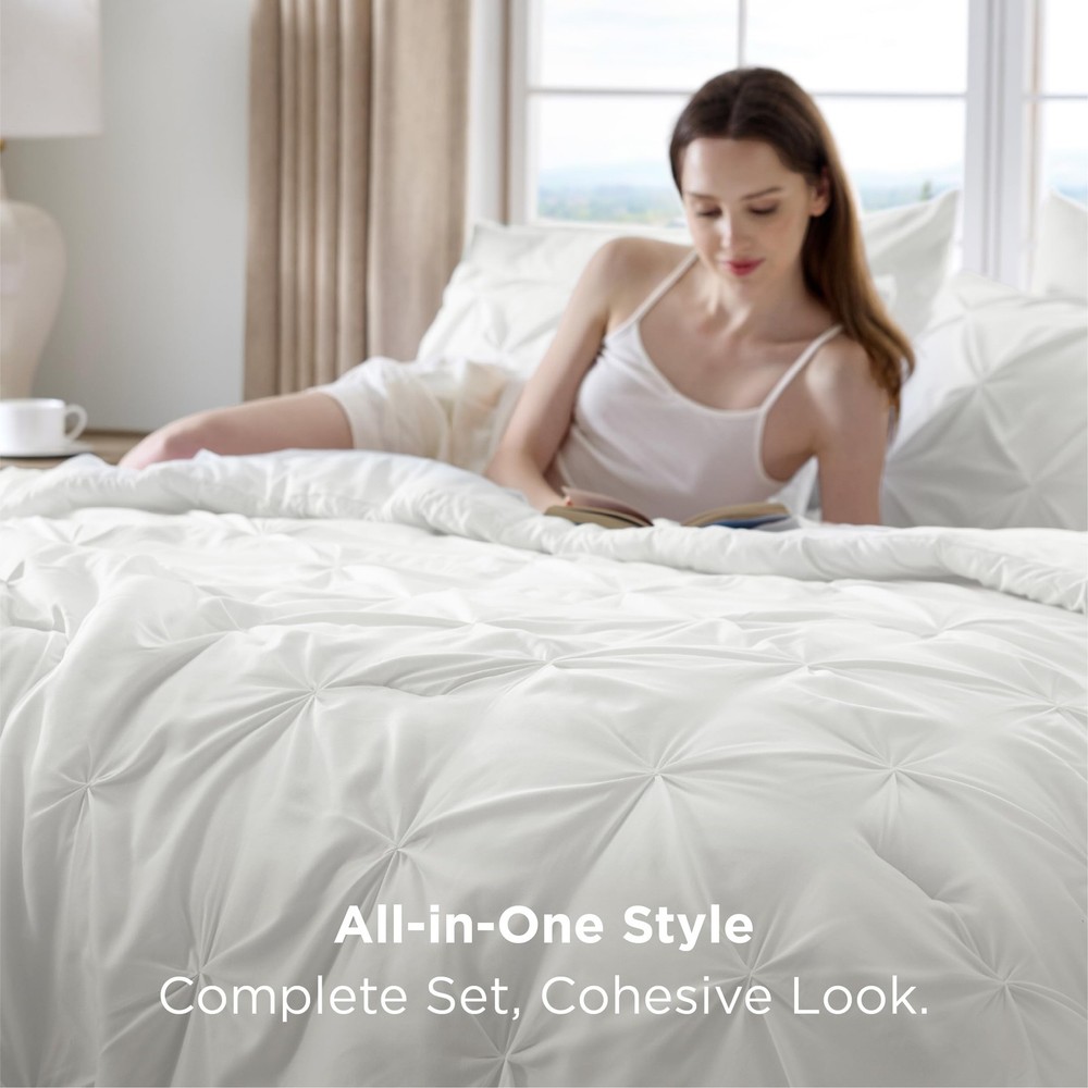 Full Size Comforter Sets 7 Pieces White Bedding Sheets Pillowcases