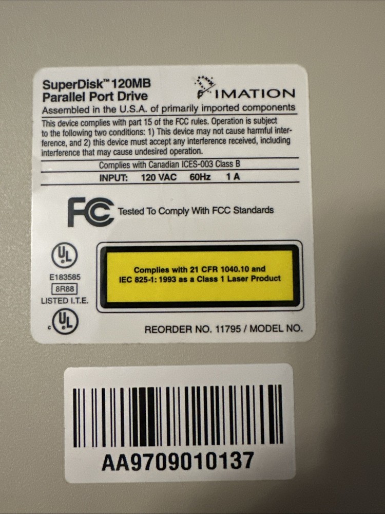 IMATION SUPERDISK 120MB PARALLEL PORT DRIVE 11795 UNTESTED