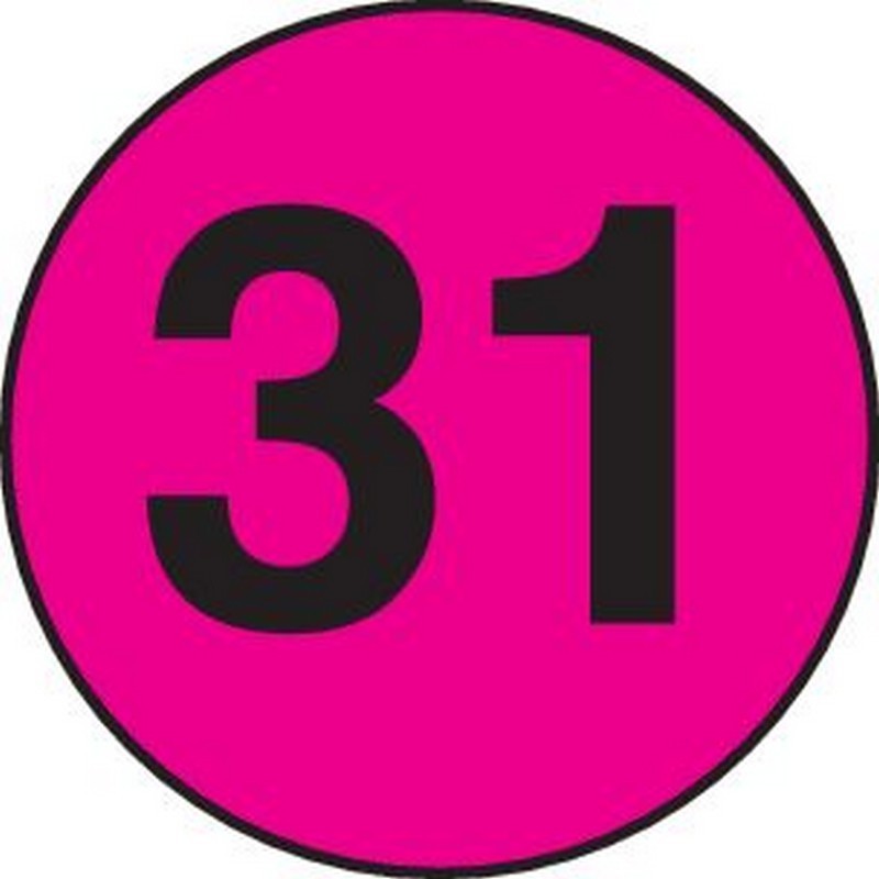 2" Diameter number 31 circle labels (500 per Roll)