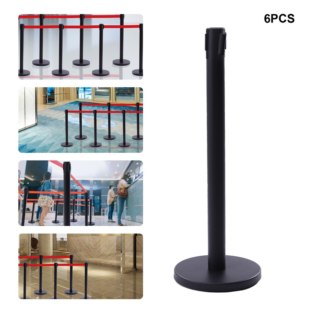 6PC Crowd Control Barrier Stanchion Set Posts Queue Pole Retractable Belt USA