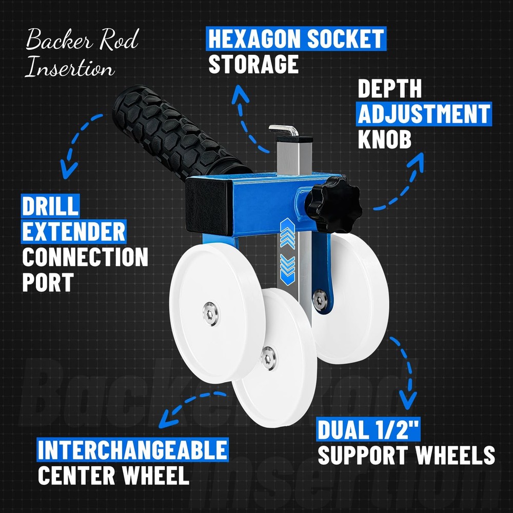 Backer Rod Insertion Tool, Depth-Adjustable with Auxiliary Wheels, Equipped w...