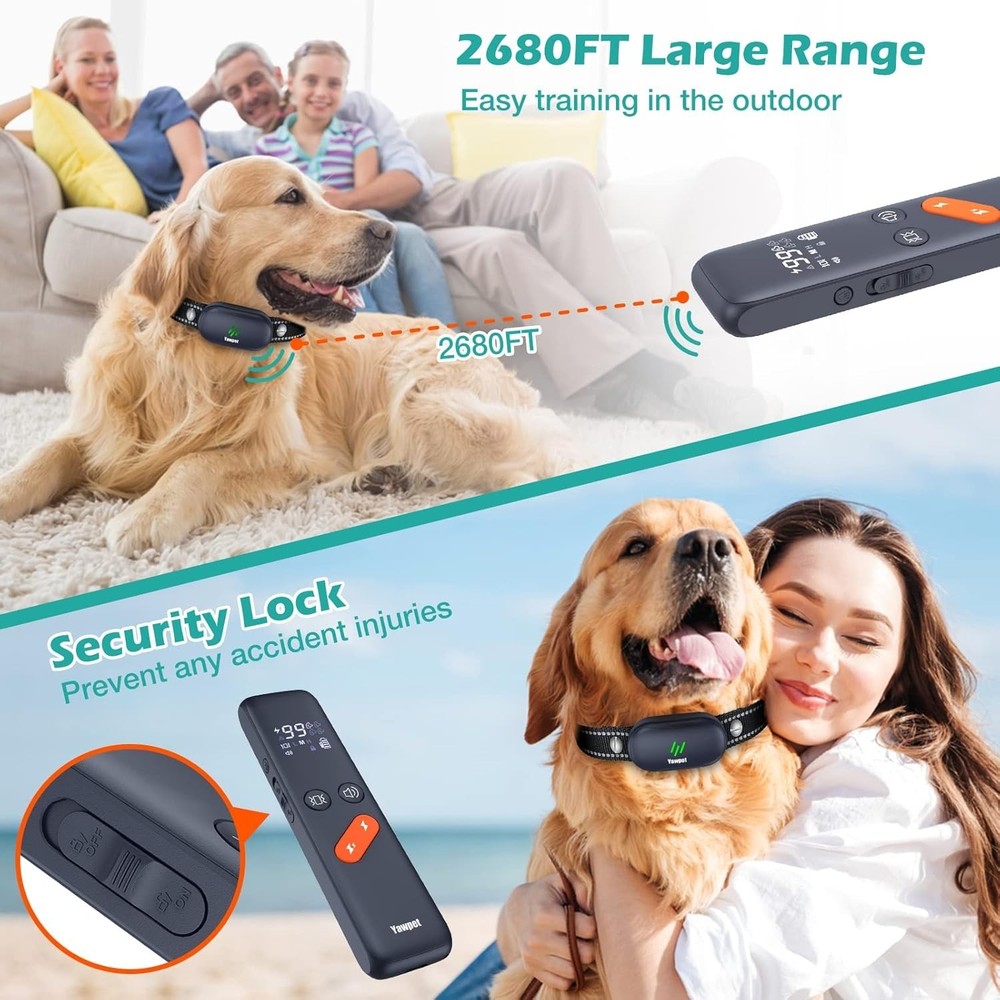Dog Training Collar Shock Remote Waterproof Rechargeable Vibration Adjustable