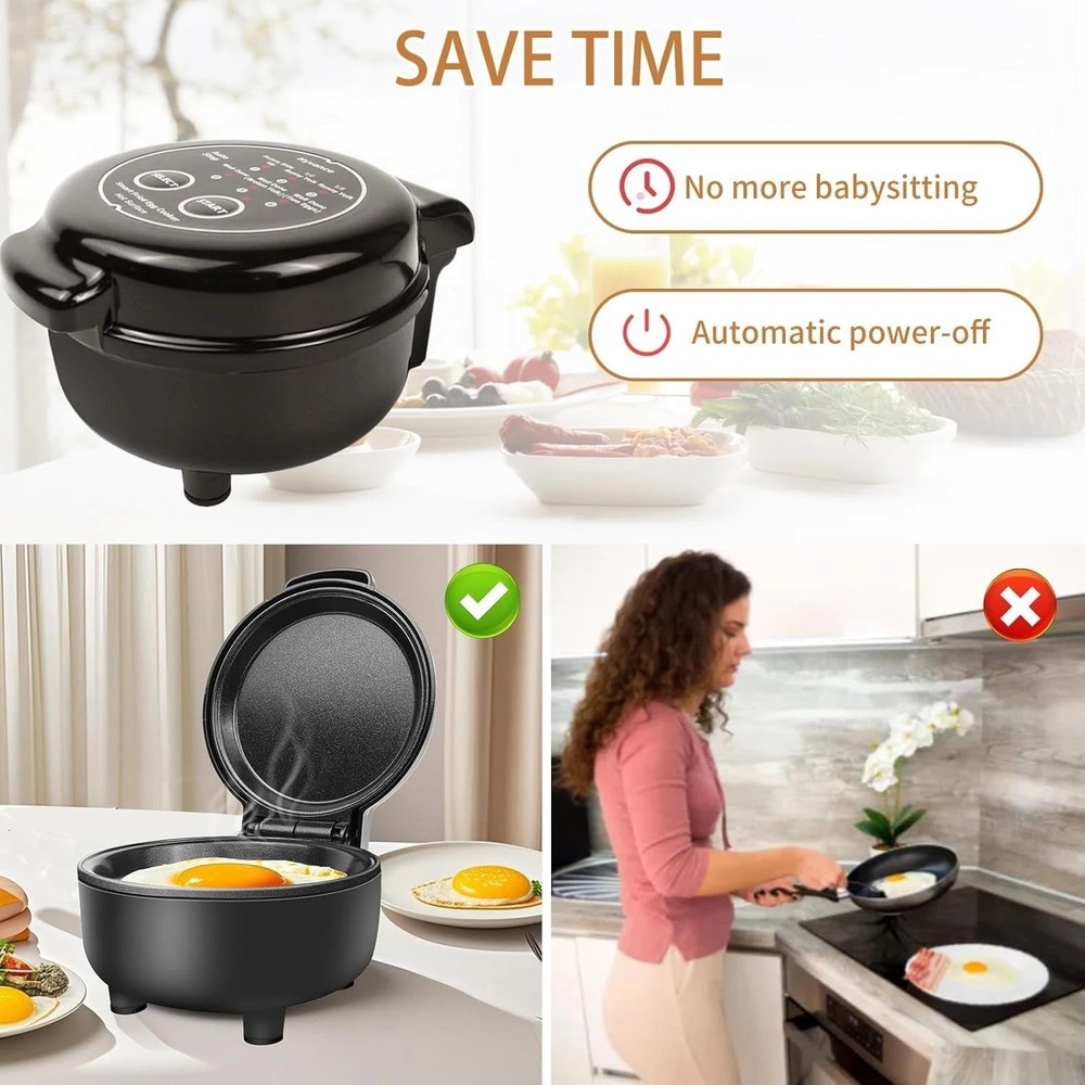 Smart Egg Fryer Black One-Touch Control Time-Saving Healthy Cooking
