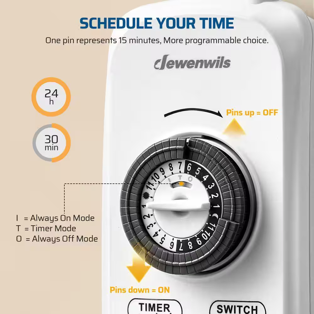 Mechanical Indoor Timer Power Strip with 8-Outlets, Countdown, Flat Plug, 6 Ft.