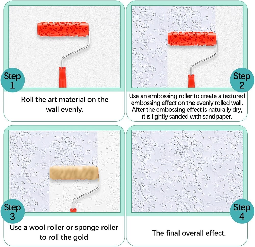2 Pcs 7'' Texture Roller Pattern Paint Roller for Wall Decoration Classic Rubber