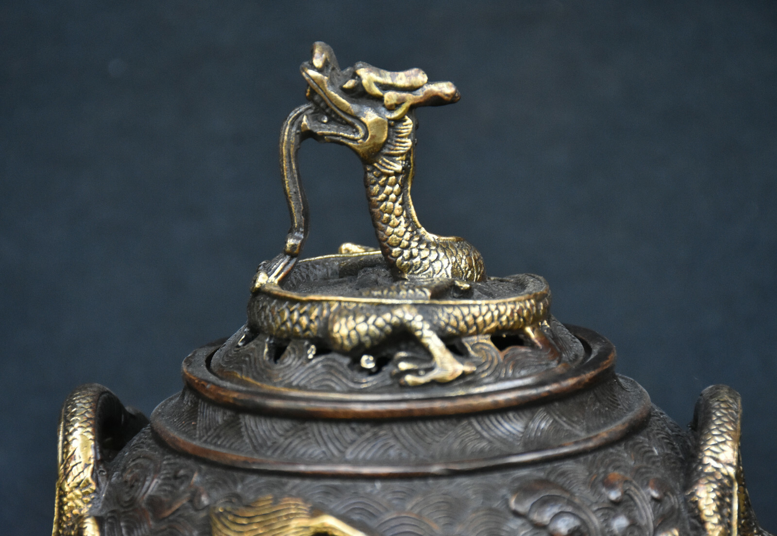 Old Chinese Dynasty Bronze Gilt Animal Dragon Loong Beast Incense Burner Censer