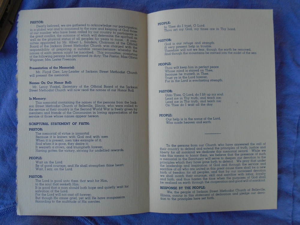 Belleville, Illinois 1944 Honor Roll Plaque dedication program, home front