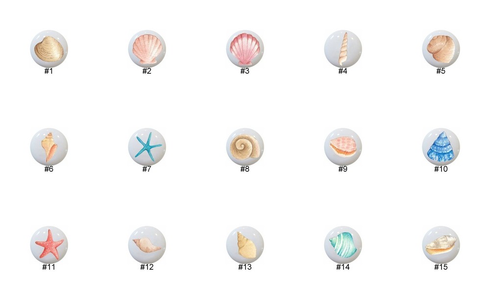 Watercolor Seashells Beach Decorative Ceramic Dresser Drawer Pulls Cabinet Knobs
