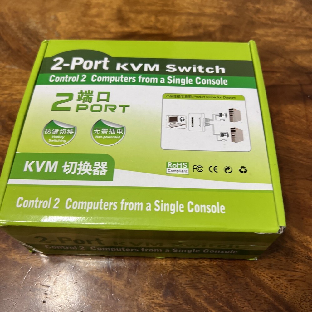 2- Port KVM Switch Box KVM Switches - Control Two Computer From A Single Console