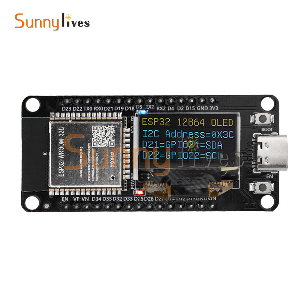 0.96" ESP32 ESP-WROOM-32D WIFI Bluetooth Development Board OLED CH340C Module