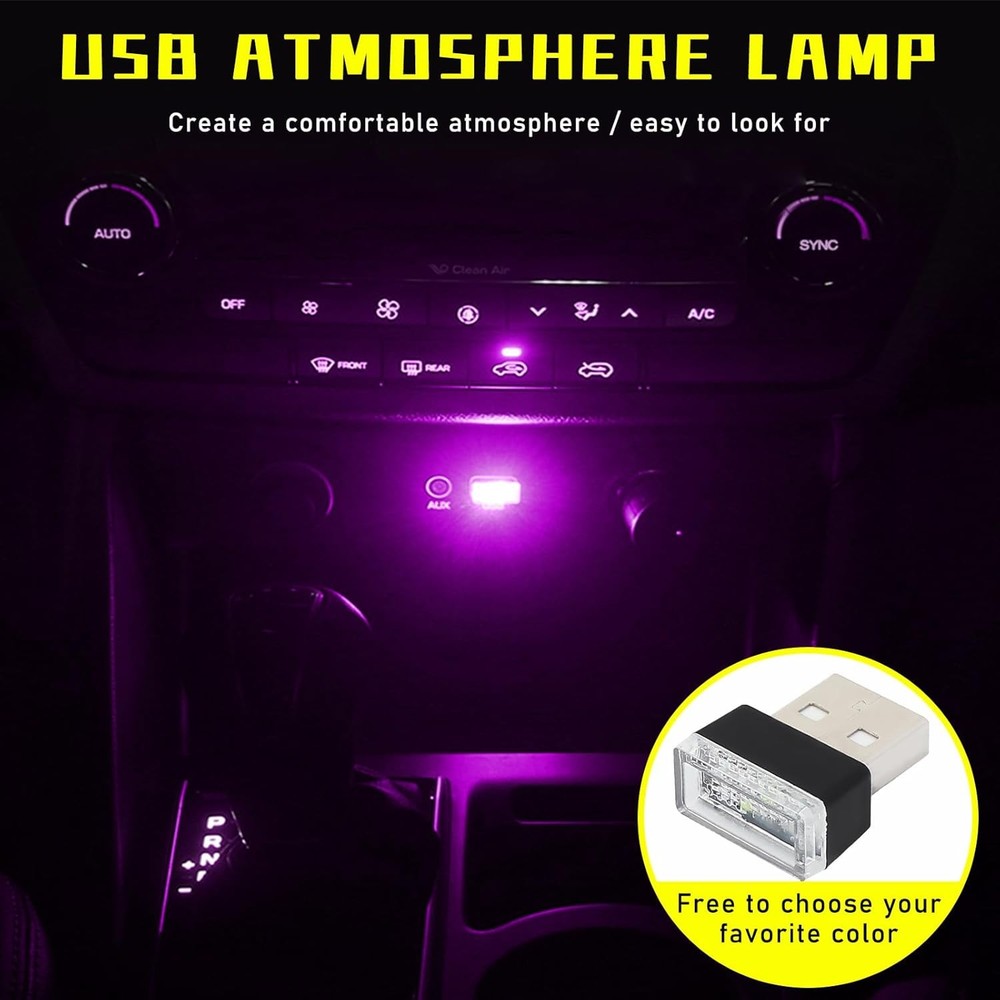 USB LED Car Interior Atmosphere Lamp 2 Red 2 Purple