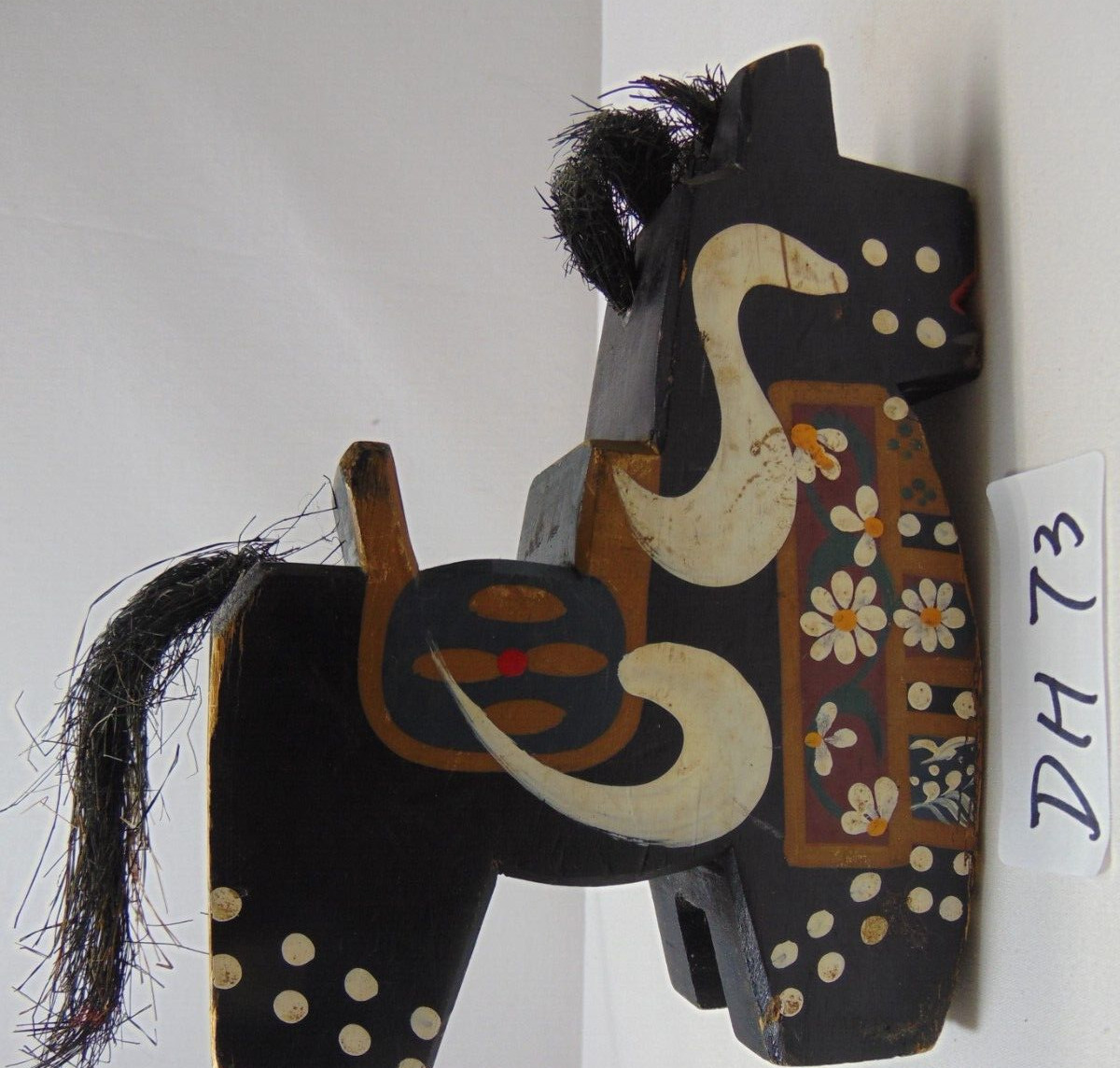 Vintage Hachinohe Yawata-Uma Black Horse Hand-painted Wooden Japanese Folk Art