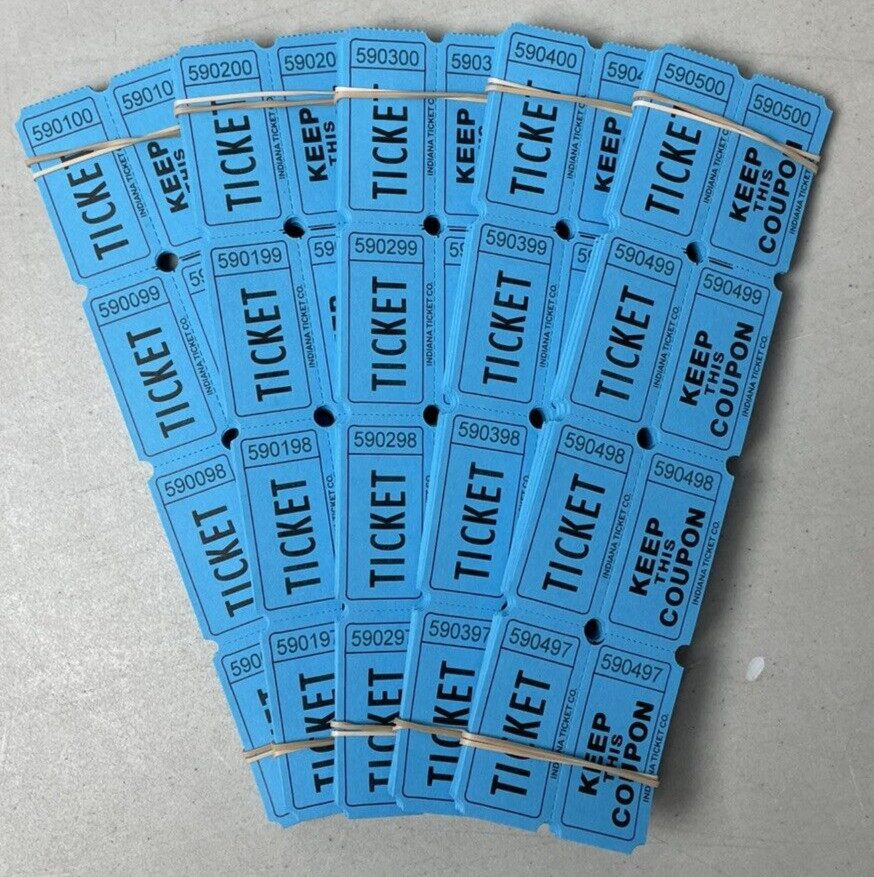 Blue Raffle Tickets Package of 500 Folded Flat Double Stub Split The Pot 50/50
