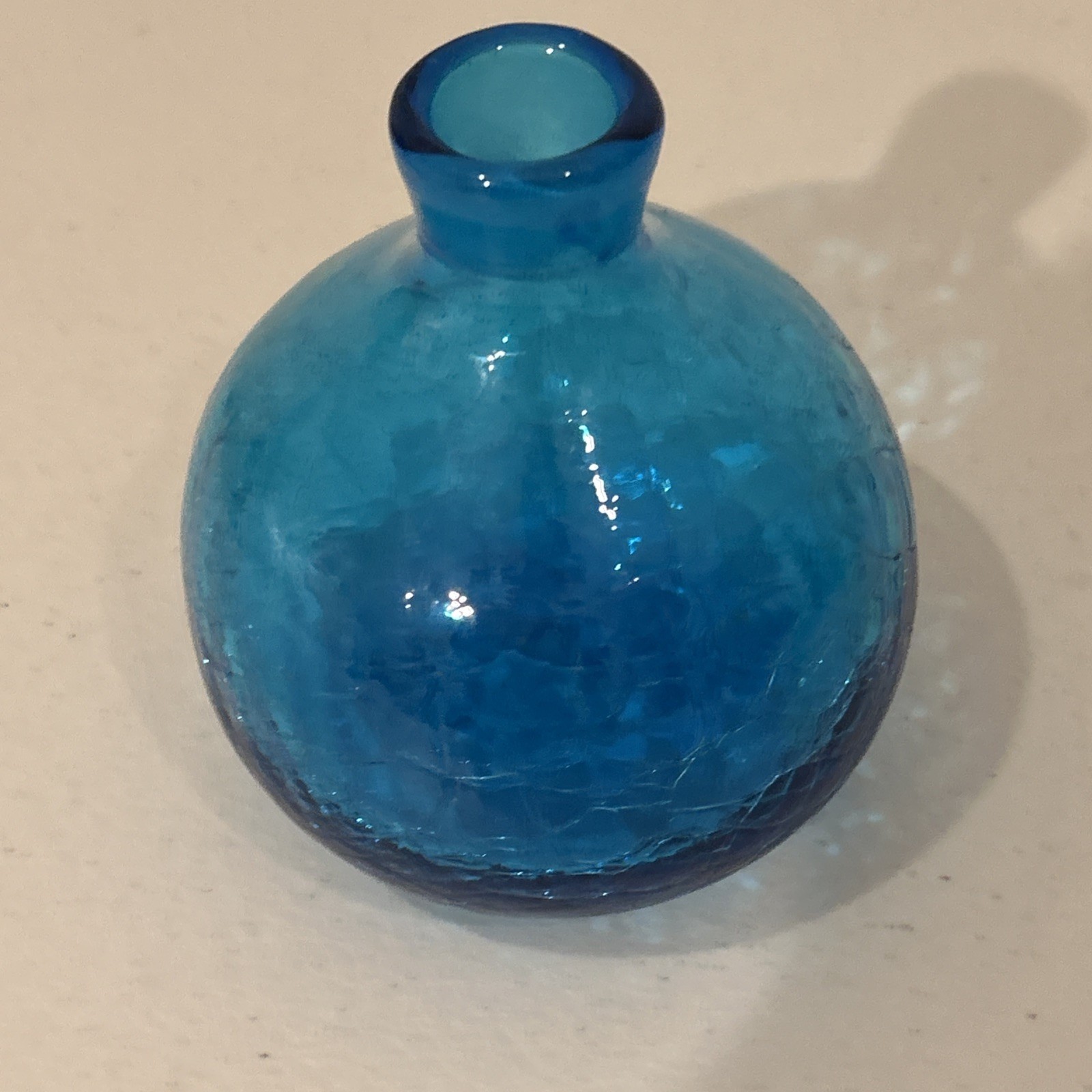Gorgeous MCM Mid Century BLENKO Decanter 636s BLUE CRACKLE Turquoise Art Glass