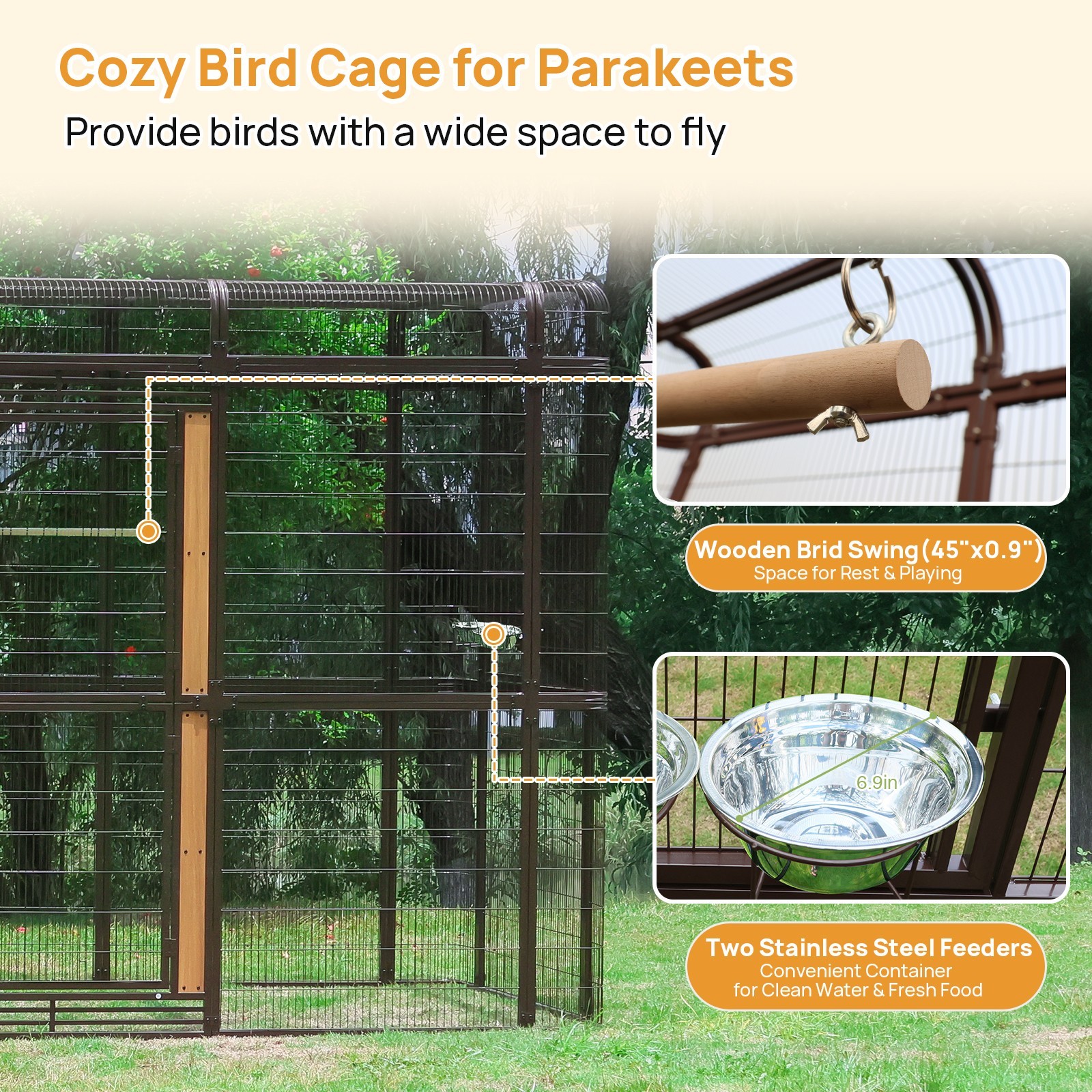 7.2ft Large Walk-In Bird Cage for Parrots Heavy Duty Metal HugeAviary with Stand