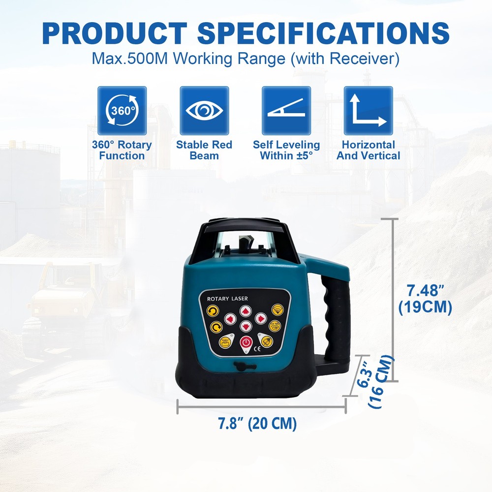 360° Rotary Rotating Laser Level Green Range Remote Automatic Self-Leveling 500M