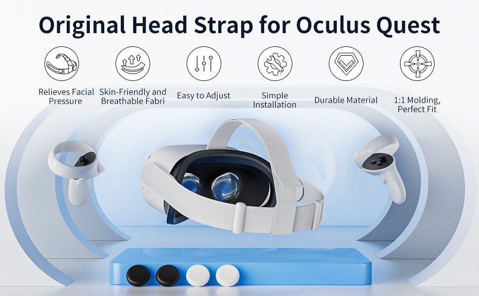 Head Strap for 0culus Quest 2 Headset and 4 Controller Thumb Grip Covers