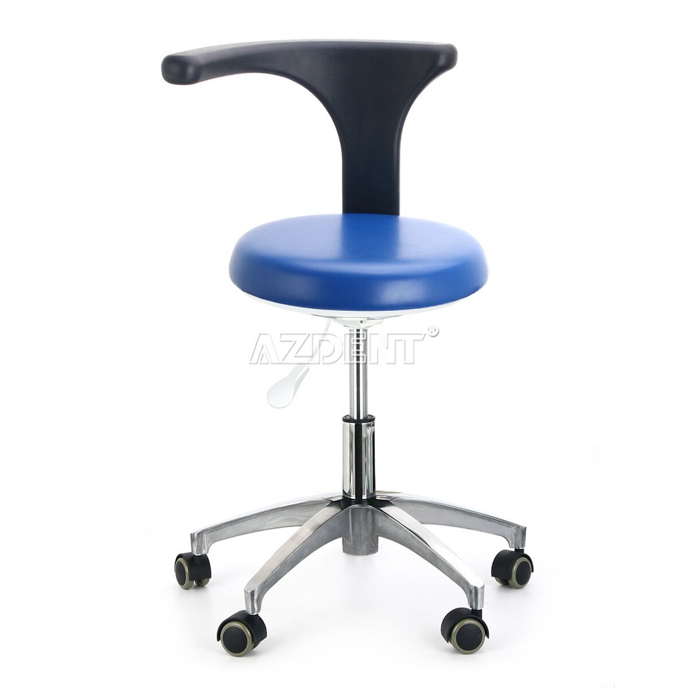 Dental Assistant Mobile Rolling Stool Adjustable Height Back Support PU Leather