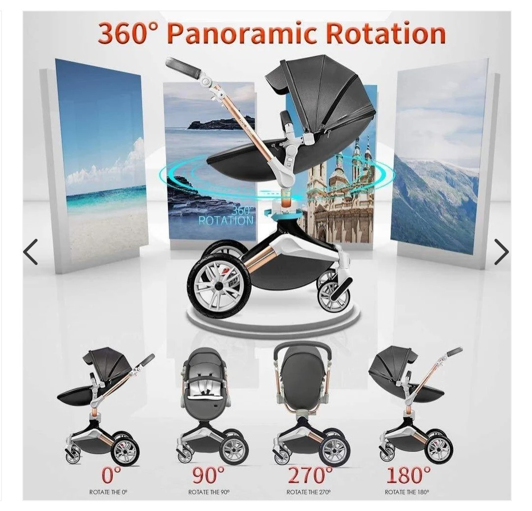 Hot Mom 2-in-1 Baby Stroller Grey with 360° rotation PU leather New
