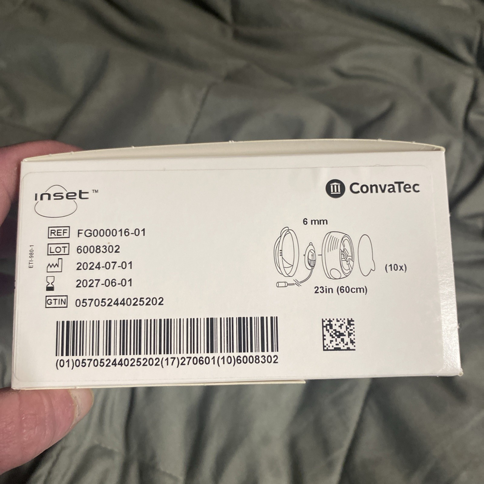 Convatec Inset Infusion Set, 6mm, 23in, Box of 10, Expires 2027