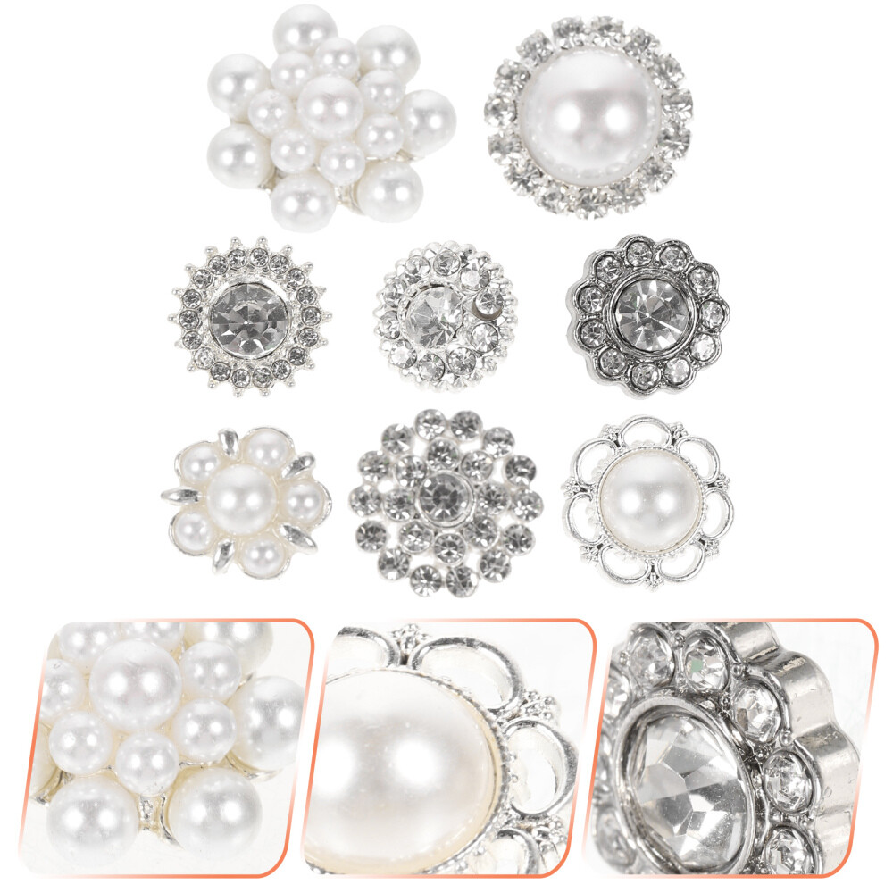 8 Pcs Big Rhinestone Buttons Assorted White Lightweight Portable