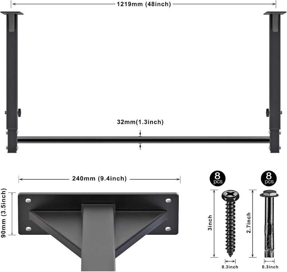 48" Ceiling Mounted Pull up Bar, Heavy Duty Multi-Grip Chin up Bar,Mounted Pull