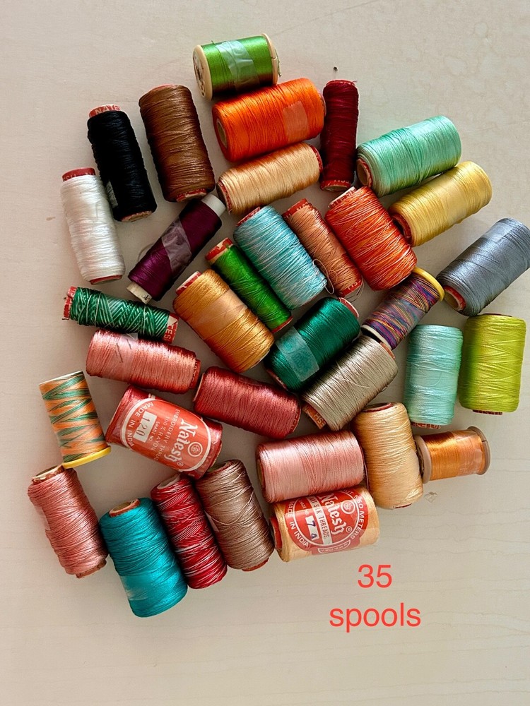 Random Machine Embroidery Thread Lot Spools Rayon New & Partial 35 total