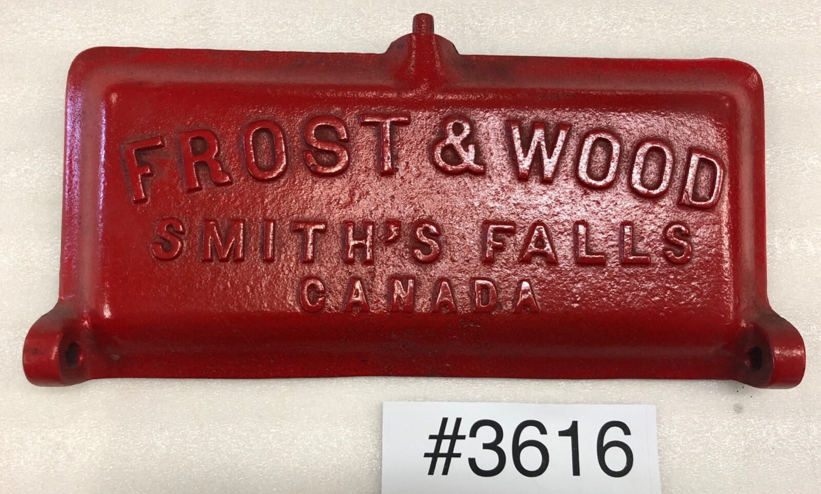 Frost & Wood Smith’s Falls Canada Cast Iron Drawn Mower Toolbox Lid No. 1241 RED