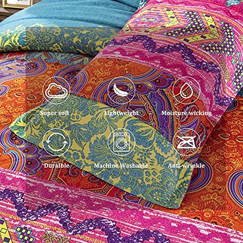 Bohemian Comforter Set Ultra Soft Microfiber Reversible Alternative Queen Boho